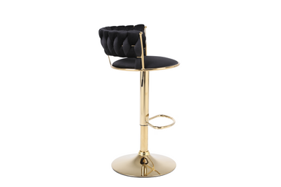 Camilla Luxury Black & Gold Velvet Bar Stool Adjustable Gold Legs