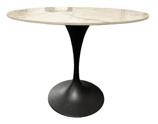 Bentley 90cm Gold Ceramic Marble Round Dining Table With Black Base