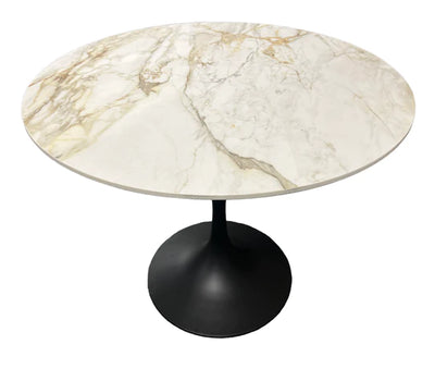 Bentley 90cm Gold Ceramic Marble Round Dining Table With Black Base