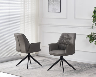 Berlish PU Leather Swivel Dining Chairs With Black Metal Base - Pairs - 2 Colours