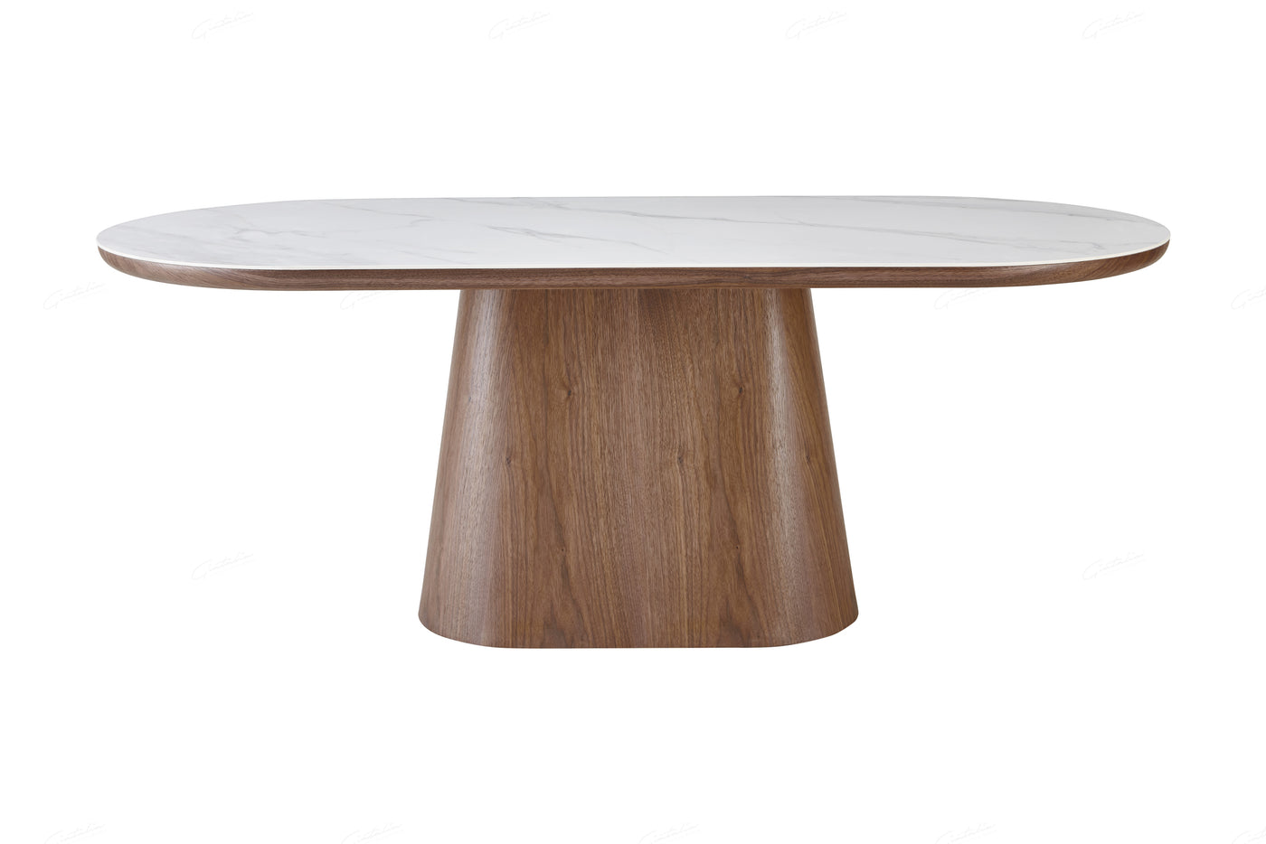 Blanco 200cm Oval Walnut & White Ceramic Sintered Marble Dining Table