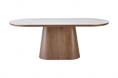 Blanco 200cm Oval Walnut & White Ceramic Sintered Marble Dining Table