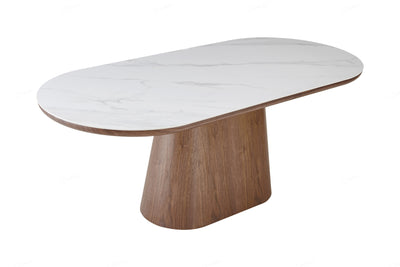 Blanco 200cm Oval Walnut & White Ceramic Sintered Marble Dining Table