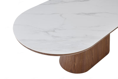 Blanco 200cm Oval Walnut & White Ceramic Sintered Marble Dining Table