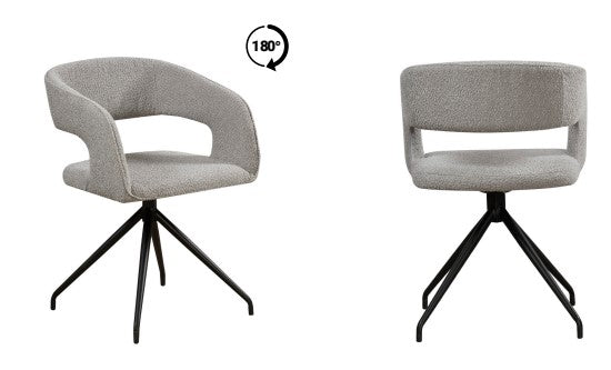Nova Boucle Light Grey Fabric Swivel Dining Chair Premium Boucle Fabric