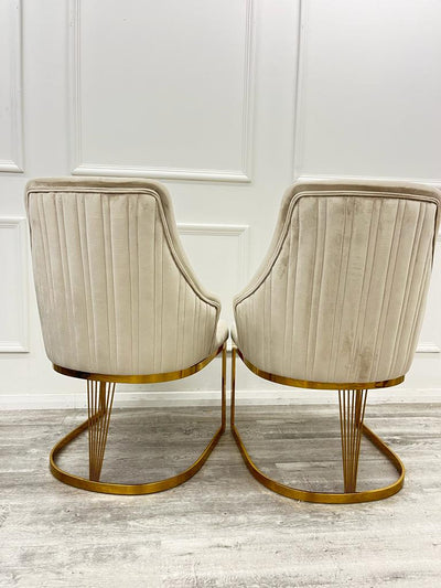 Valeo 180cm Gold Dining Table With Carlton Cream/Gold Velvet Dining Chairs