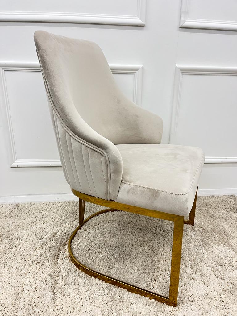 Valeo 180cm Gold Dining Table With Carlton Cream/Gold Velvet Dining Chairs