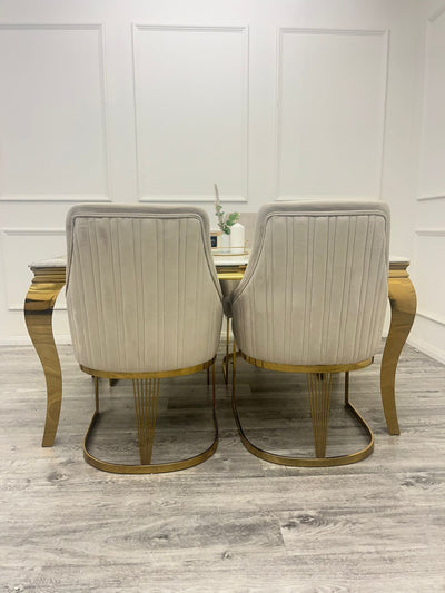 Arianna 180cm Gold Marble Dining Table With Carlton Cream/Gold Velvet Dining Chairs