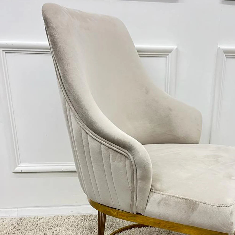 Sorrento 150cm Gold Dining Table with White Ceramic Marble Top + Carlton Cream Gold Velvet Chairs