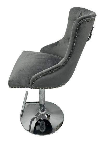 Knightsbridge Dark Grey French Velvet Ring Knocker Back Bar Stool