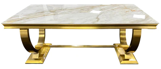 Arianna 200CM Gold Marble Dining Table + Gold Lion Knocker Dining Chairs
