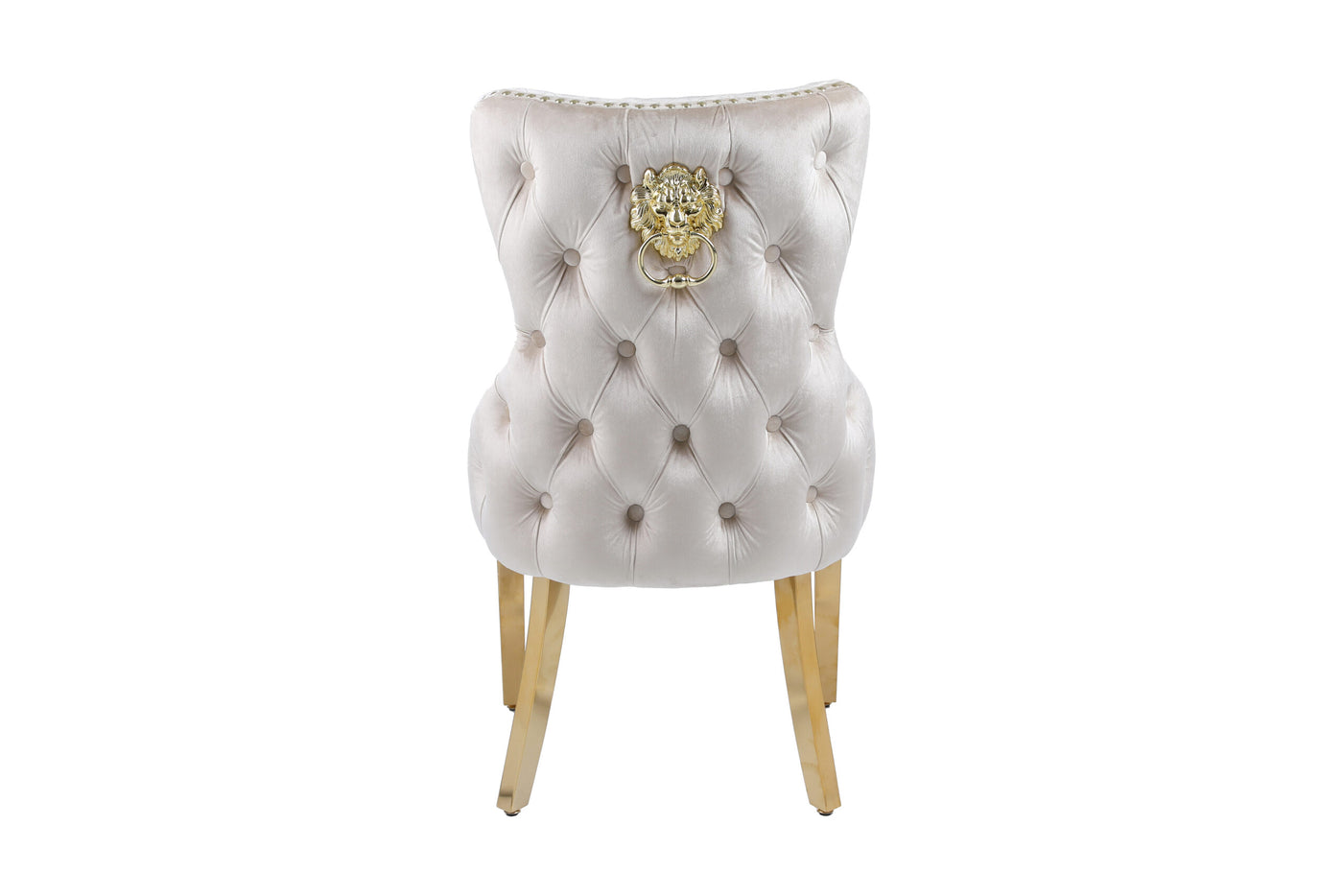 Louis Gold Round Cream Marble 110cm Dining Table + Cream Gold Lion Knocker Velvet Dining Chairs