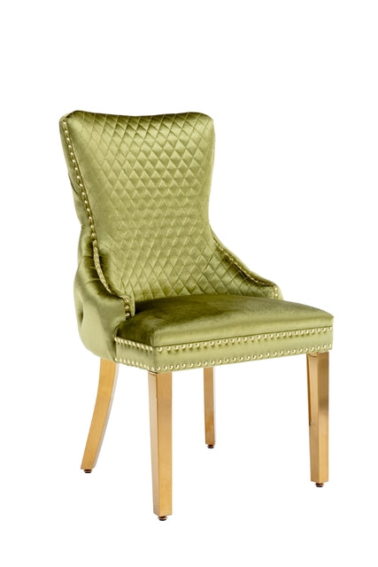 Victoria Green Gold Lion Knocker Button Back Plush Velvet Dining Chair Gold Legs