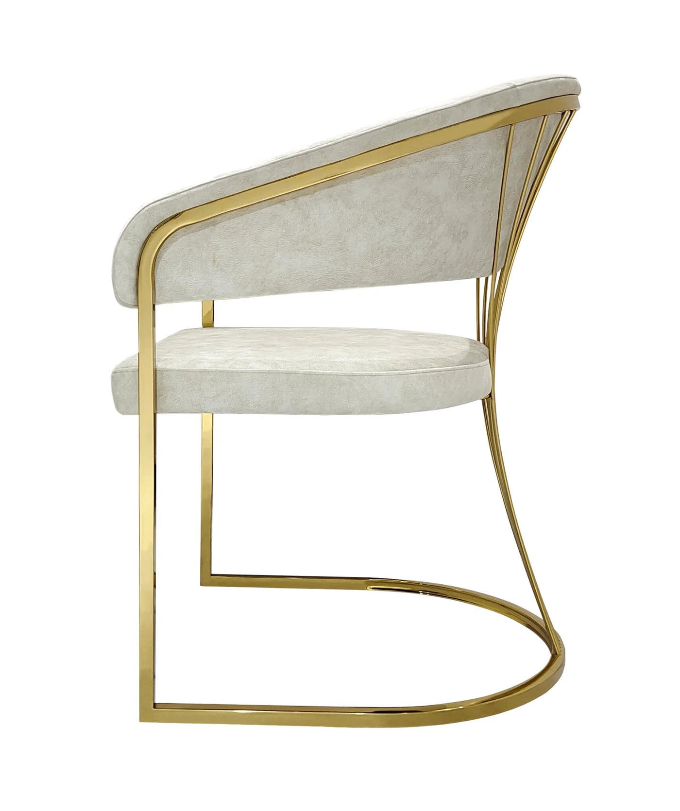 Ohio Gold White Marble 180cm Dining Table + Porto Cream/Gold Leathaire Fabric Dining Chairs
