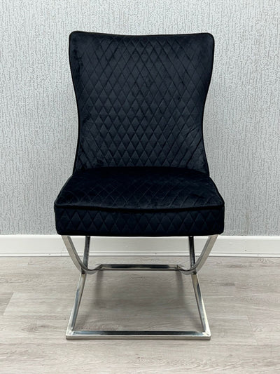 Rome Black French Velvet Button Back Dining Chair With Chrome Legs