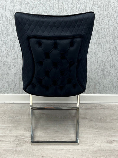 Rome Black French Velvet Button Back Dining Chair With Chrome Legs