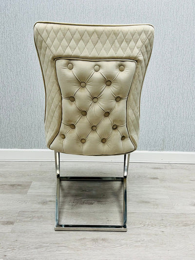 Rome Mink Cream French Velvet Button Back Dining Chair With Chrome Legs