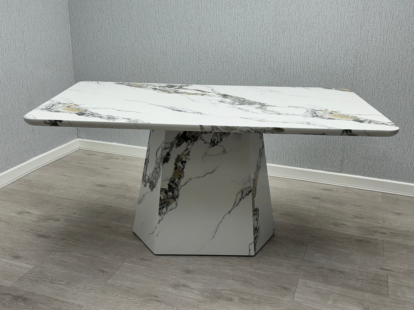 Capri 160cm Round White Marble Effect Dining Table