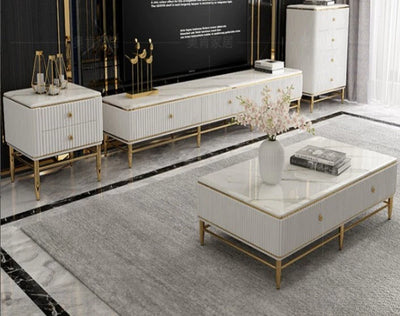 Edena White & Gold Premium Ribbed Coffee Table