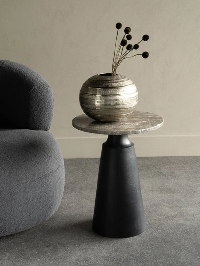 Libra Interiors Clifton II Side Table in Charcoal Black and Travertine