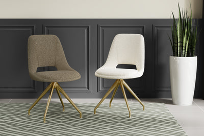 Leon Boucle Fabric Swivel Dining Chairs With Gold Metal Legs - Pairs - 2 Colours