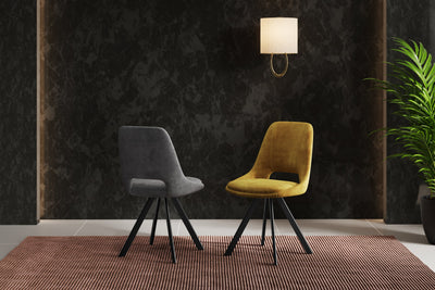 Leon Velvet Swivel Dining Chairs With Black Metal Legs - Pairs - 3 Colours