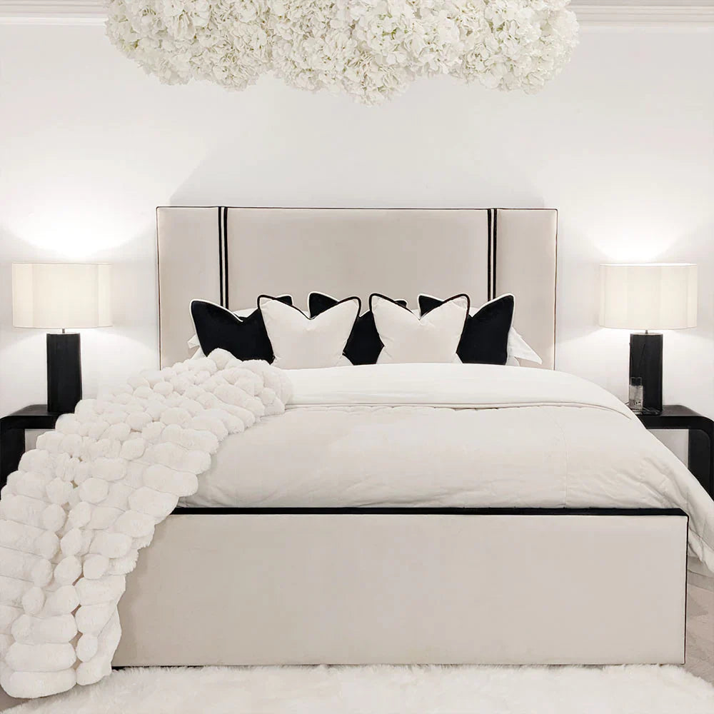 Serene Velvet Luxury Bed with Contrast Black Piping