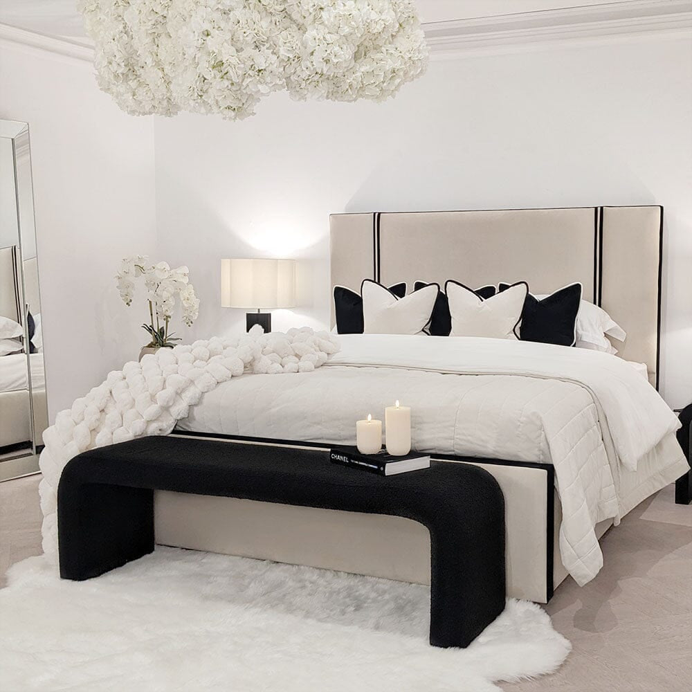 Serene Velvet Luxury Bed with Contrast Black Piping