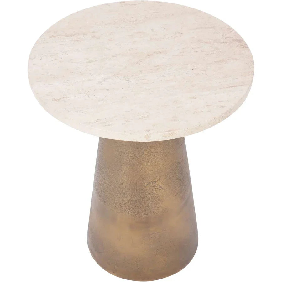 Libra Interiors Clifton II Side Table in Antique Brass and Travertine