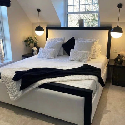 Noir Plush Velvet Luxury Monochrome Bed with Contrast Black Border