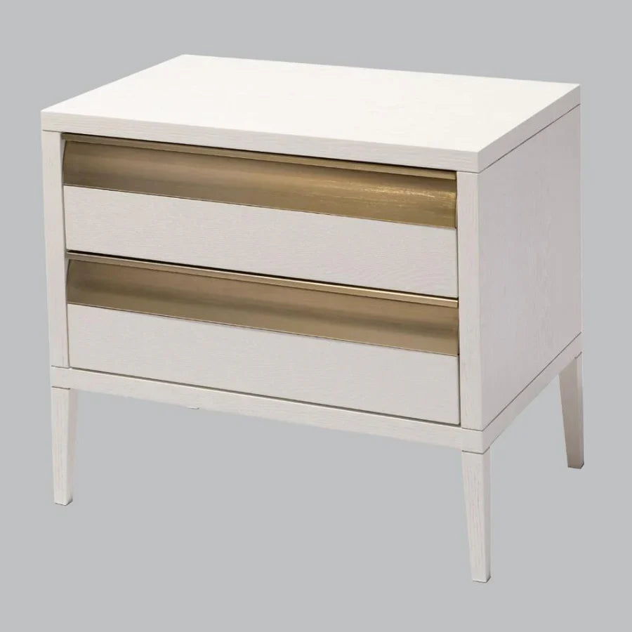 Cleo 2 Drawer Side Table - White Veneer and Antique Brass