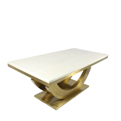 Medas 200cm Premium Gold Marble Dining Table With Gold Lion Knocker Velvet Dining Chairs