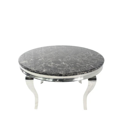 Louis 130cm Round Black Marble Chrome Dining Table And Valente Shimmer Lion Dining Chairs (Copy)