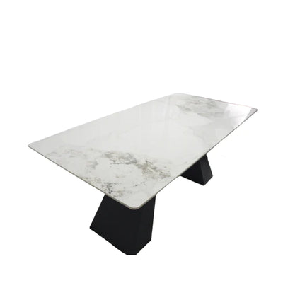Roma 180cm White Ceramic Marble Dining Table + Cream Boucle Velvet Chairs
