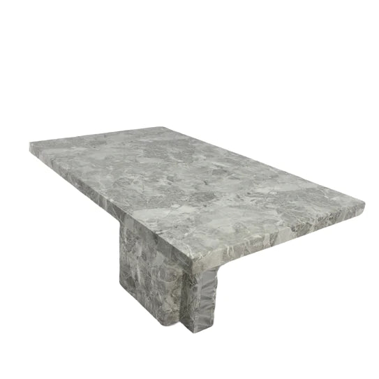 Minsk 150cm Grey Marble Round Dining Table + Chrome Lion Knocker Velvet Chairs