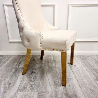 Louis Gold Marble Dining Table With Kensington Cream Gold Velvet Chairs