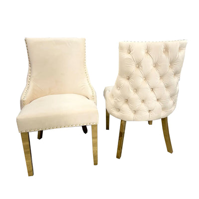 Orion 180cm Gold Dining Table With Kensington Cream/Gold Velvet Dining Chairs