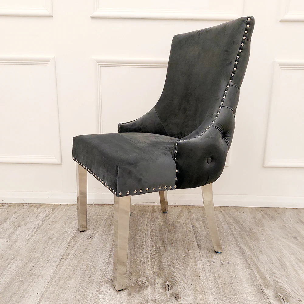 Roma Marble & Chrome Dining Table With Kensington Button Velvet Chairs