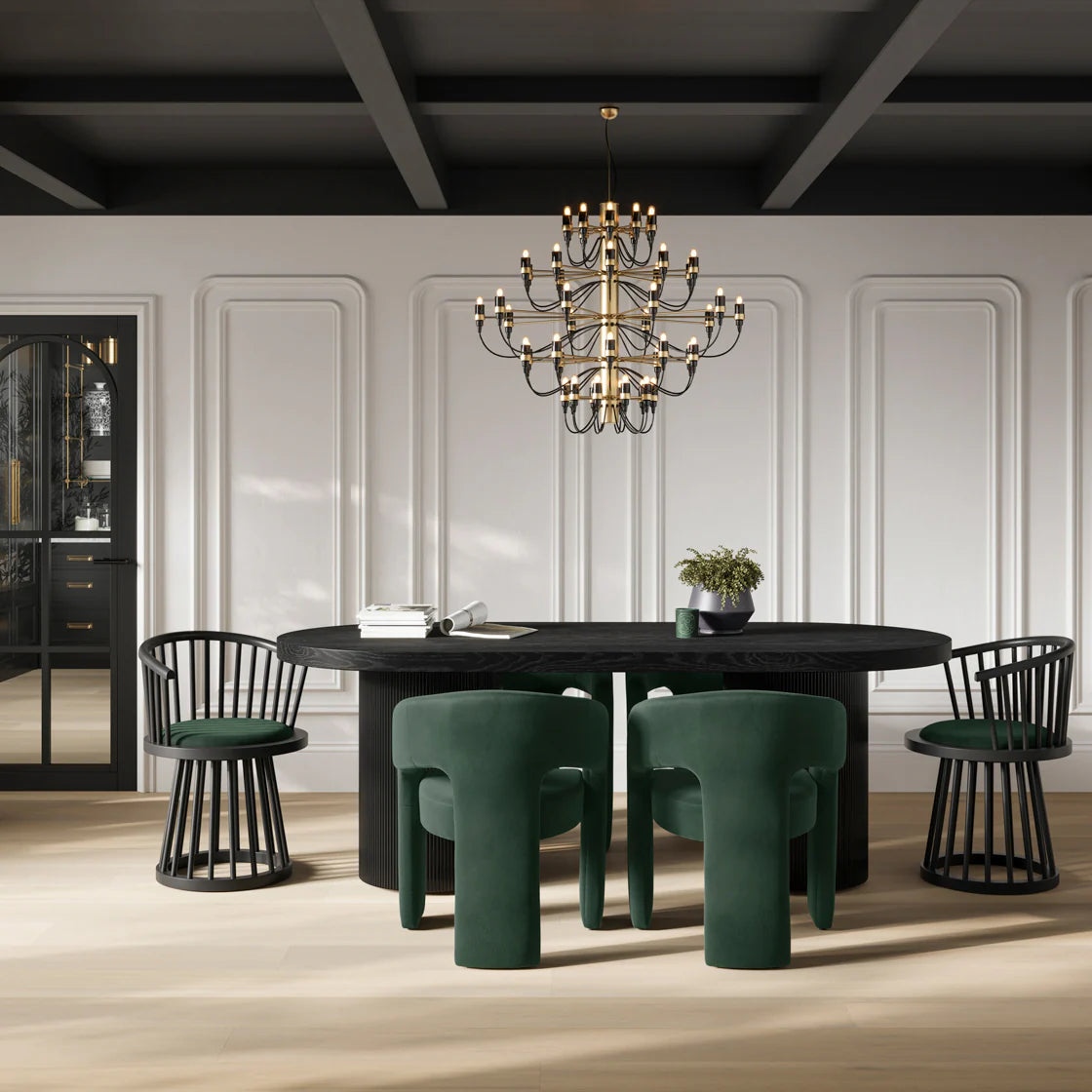 Manhattan Designs Lina Forest Green Velvet & Black Dining Chair