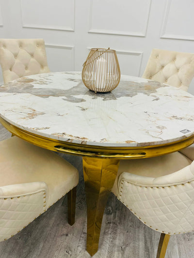 Louis 130CM Round Marble & Gold Dining Table - 5 Colours