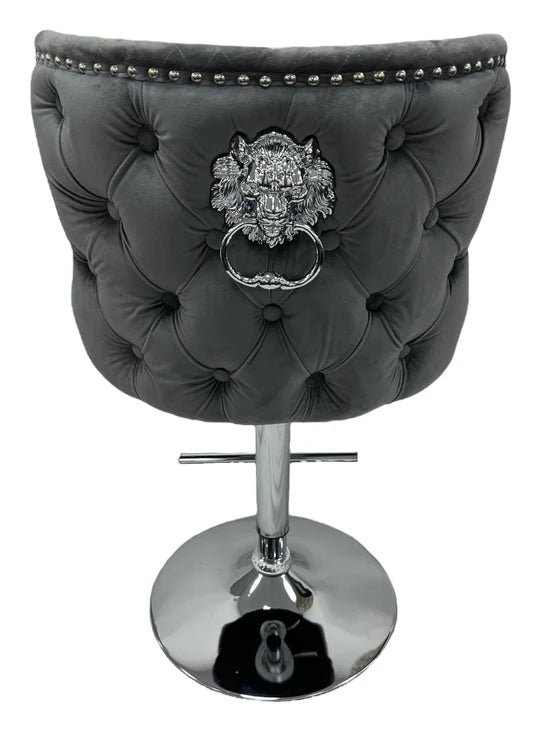 Valente Lion Knocker Quilted Tufted Shimmer Velvet BAR STOOLS - 3 Colours