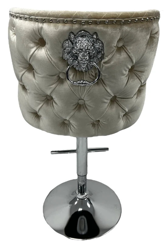 Valente Lion Knocker Quilted Tufted Shimmer Velvet BAR STOOLS - 3 Colours