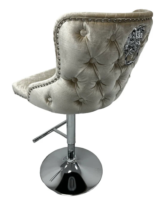 Valente Lion Knocker Quilted Tufted Shimmer Velvet BAR STOOLS - 3 Colours