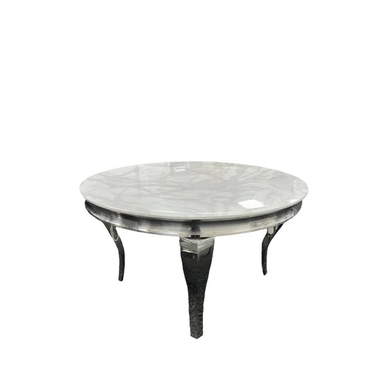 Louis 130cm Marble Round Dining Table + Valente Lion Dining Chairs