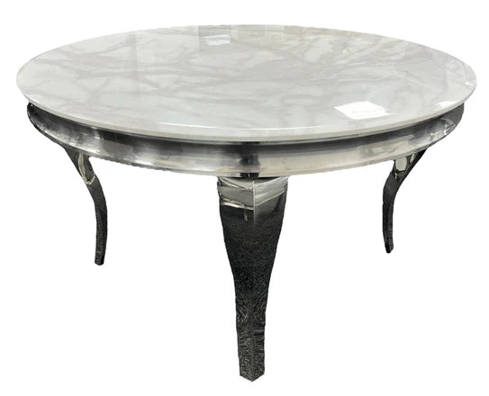 Louis 130cm Marble Round Dining Table + Valente Lion Dining Chairs