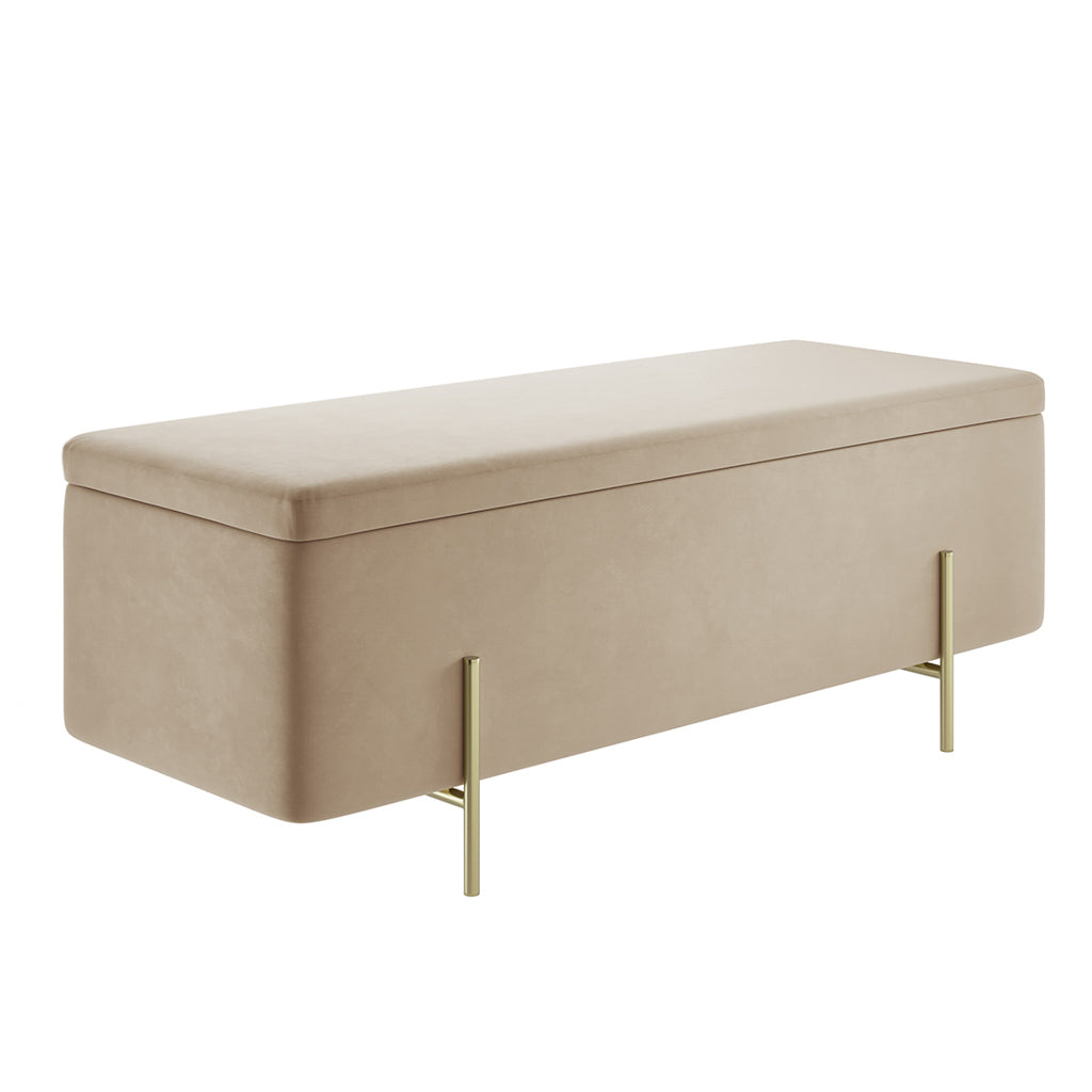 Madison Designs Lara Beige Velvet Storage Ottoman Box With Gold Feet