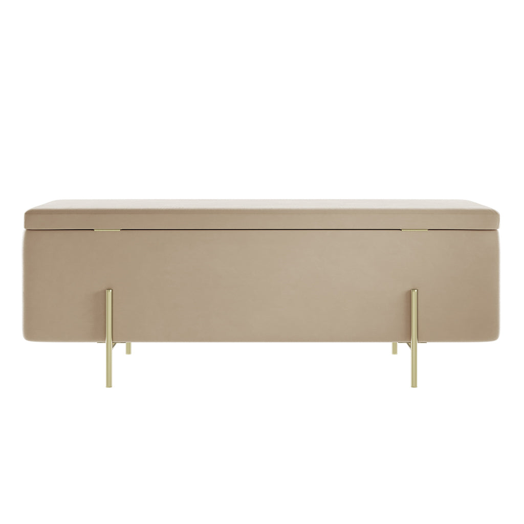 Madison Designs Lara Beige Velvet Storage Ottoman Box With Gold Feet