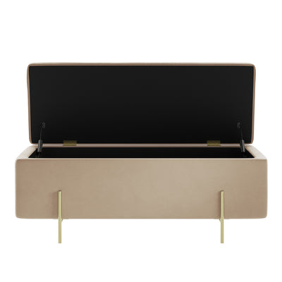 Madison Designs Lara Beige Velvet Storage Ottoman Box With Gold Feet