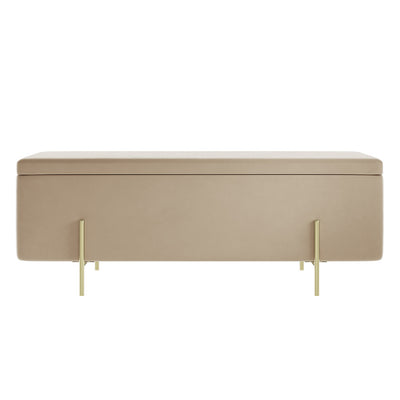 Madison Designs Lara Beige Velvet Storage Ottoman Box With Gold Feet