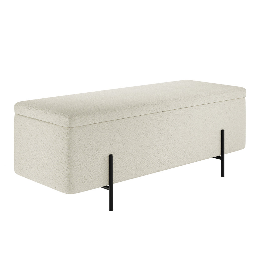 Madison Designs Lara Ivory Boucle Storage Ottoman Box With Black Feet